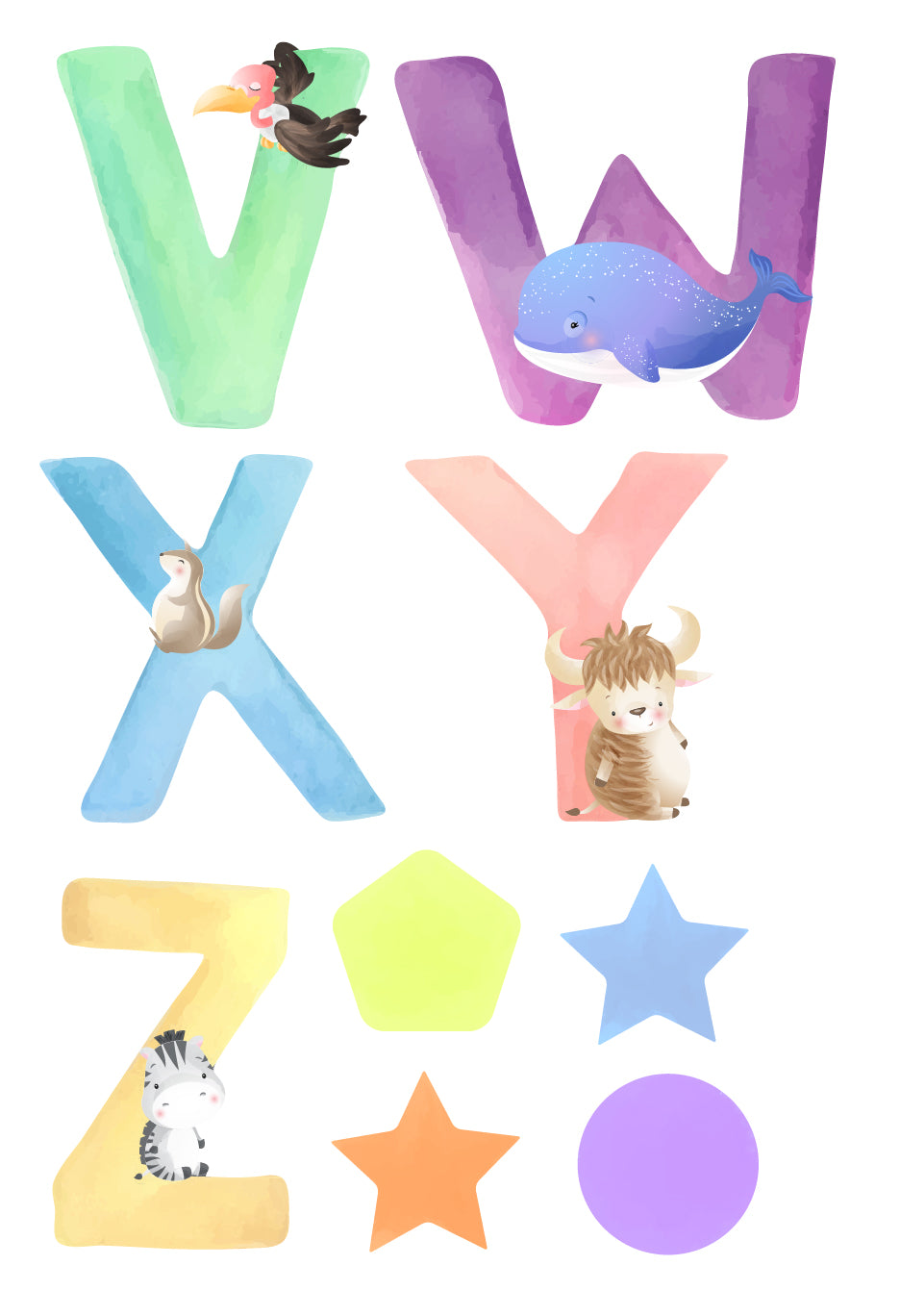 Watercolour Animal Alphabets Wallstickers