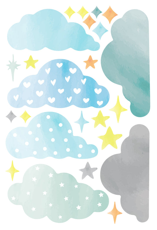 MINI Set - Blue Watercolour Cloud Wallstickers