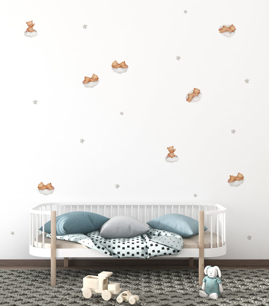 MINI Set - Watercolour Sleepy Bear Wallstickers